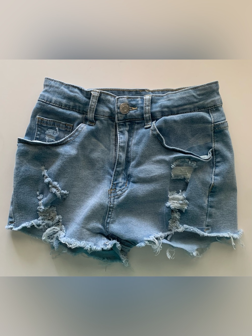 SHEIN Distressed Cut Off Denim Shorts Blue Frayed Hem Stretch Size XS